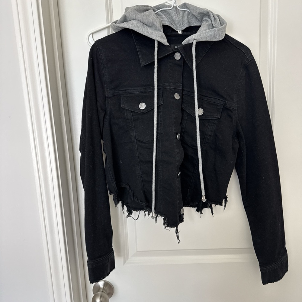 Black Label Black Denim Jacket with Gray Hood